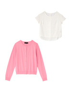 ボーダーブラウス+カーディガンセット/ピンク系(072)