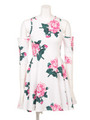 8Bit Floral Cutout Shoulder Dress/WHITE