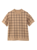 ウィンドーペン柄クルーネックニット/キャメル(241)