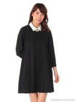 パール衿付きAラインワンピース/Gray Mixture