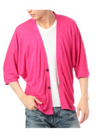 麻天竺ドルマンスリーブカーディガン/レッド系(063)