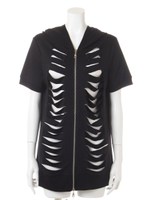 ブロークン半袖パーカー/ブラック