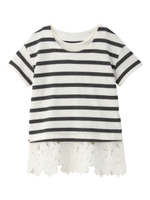 ボーダーカットソー+裾レースタンクトップSET/ブラック(319)