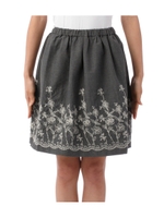 ボタニカル刺しゅう千鳥格子柄スカート/グレー系(014)