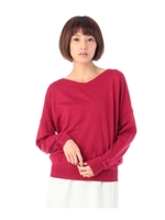 袖口リボンドルマンニットトップス/ブルー系(394)