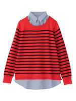 付け衿レイヤード風ボーダーニット/ワインレッド(363)