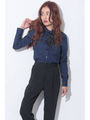 【OU】リボンタイレトロシャツ/NAVY