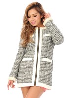 パール付ツイード中綿ロングコート/BLACK