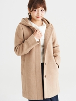 フード付ノーカラーコート/キャメル