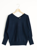 Vネックドルマンニット/グリーン