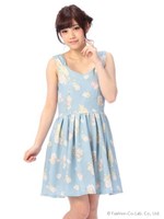 【Tralala】ガーデンラビットクロスワンピース/ブルー