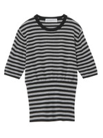 ウエストシェイプボーダーニットプルオーバー/ブラック(319)