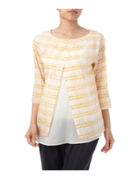 シルク混かすれチェックレイヤード風ブラウス/マスタード(133)