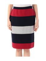 ミラノリブボーダースカート/ネイビー(393)