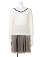 ラインニット×フレアスカートセット/カーキ