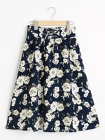 花柄編み上げミモレスカート/Ｄブラウン柄