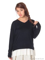 裾フリルバックタックニットチュニック/Navy