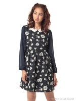 フィット&フレアーフラワープリントワンピース/Navy
