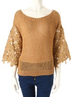 フラワーレース切替ニット/ベージュ