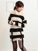 ボーダースピンドルニットワンピ/ブラック