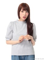 S衿フリル5分袖T/グレー