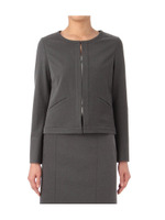 [L]ノーカラーツイルジャケット/グレー系(419)