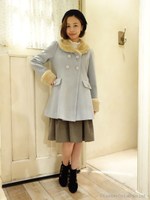 【F&A】ファー使いバラ釦コート/LIGHT BLUE