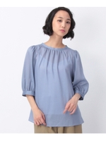 クルーネック五分袖スモックブラウス/ネイビー(093)