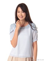 シャドーチェック切替ブラウス/ライトブルー