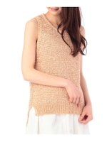 ラメ混透かし編みノースリニット/ライトオレンジ(066)