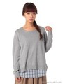 横スリットチェックシャツニットチュニック/Light Gray Mixture