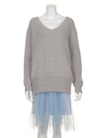 アンゴラコンビプリーツワンピース/GRYxLBLU