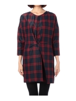 シャイニーチェック柄タックワンピース/レッド系(263)