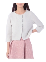 スカラップフロント八分袖カーディガン/ライトグレー(011)