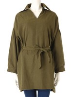 フェイクスエードロングシャツワンピース/カーキ