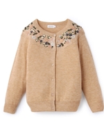 フラワー刺しゅうニットカーディガン/サンドベージュ(053)