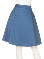 綿サテンフレアスカート/ブルー