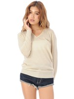 Vネックラメニットトップ/WHITE