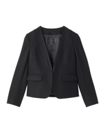 [L]サテンパイピングウールVジャケット/ブラック(019)