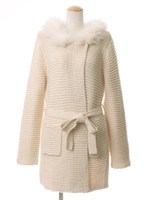 ファー付ロングニットジャケット/ベージュ