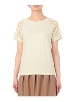 シースルーレース袖切り替えカットソー/ナチュラル(050)