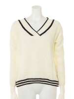 ラインVネックニットTOPS/WH