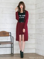 ロゴTボトム付きカーディガン/ブラック