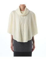 ケーブル編みデザインコンパクトポンチョ/ホワイト(002)