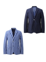 ストライプ/オックスシャンブレー リバーシブルジャケット/ブルー(592)