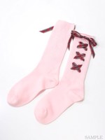 CHECK RIBBON LACE UP RIB SOCKS/PINK