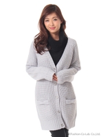 ゆるっとVネックチュニックカーディガン/ブルー