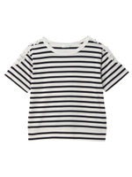 ショルダーレース入りボーダーTシャツ/ネイビー(393)