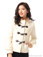 ファーフードショートダッフル/クロ