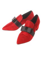 リボンポインテッドトゥスウェードパンプス/ブラック